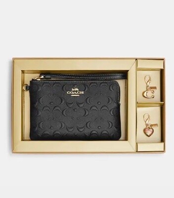 Boxed Zip Wristlet in Signature Leather