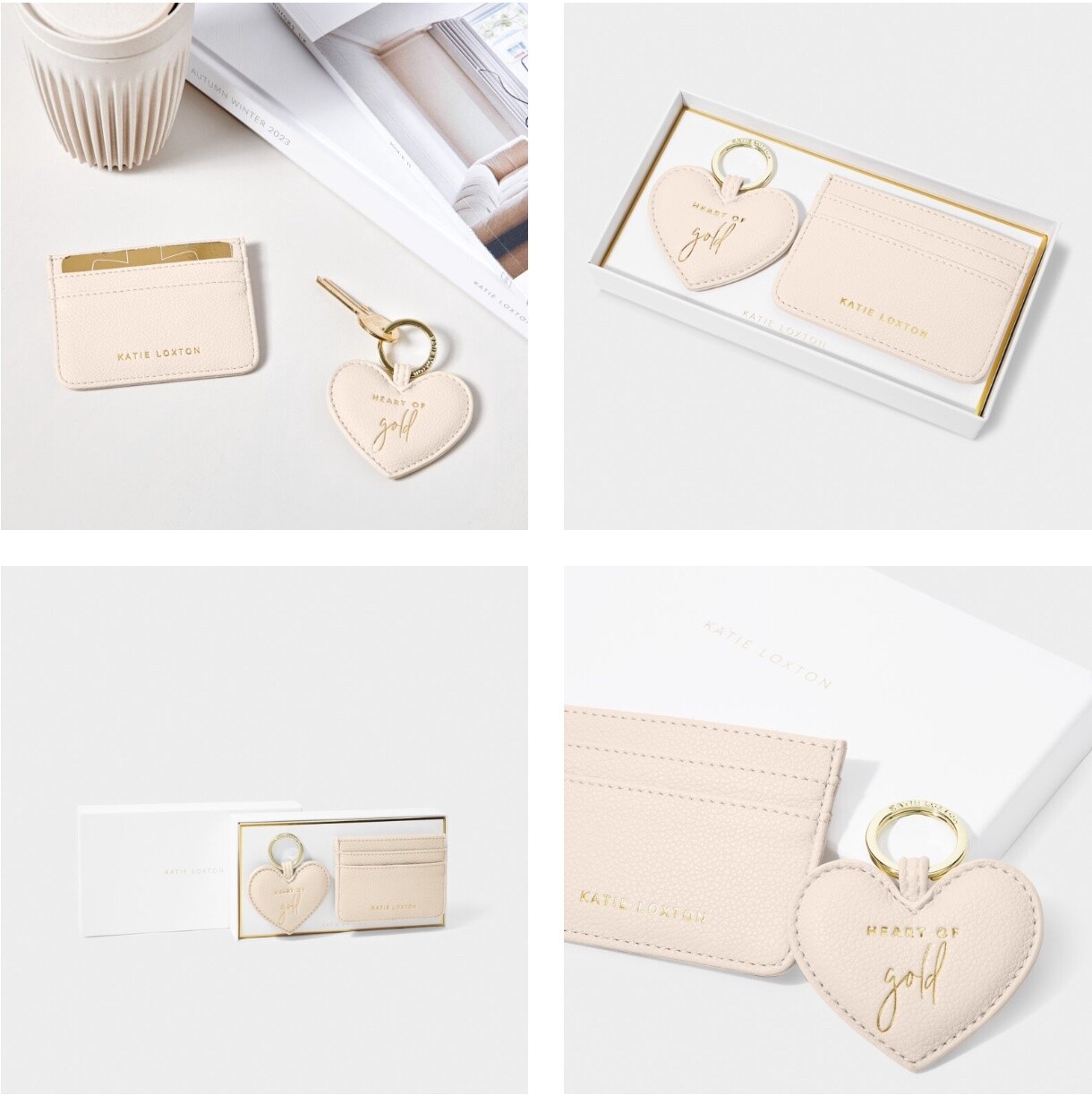 HEART KEYRING AND CARDHOLDER SET, Color: Eggshell