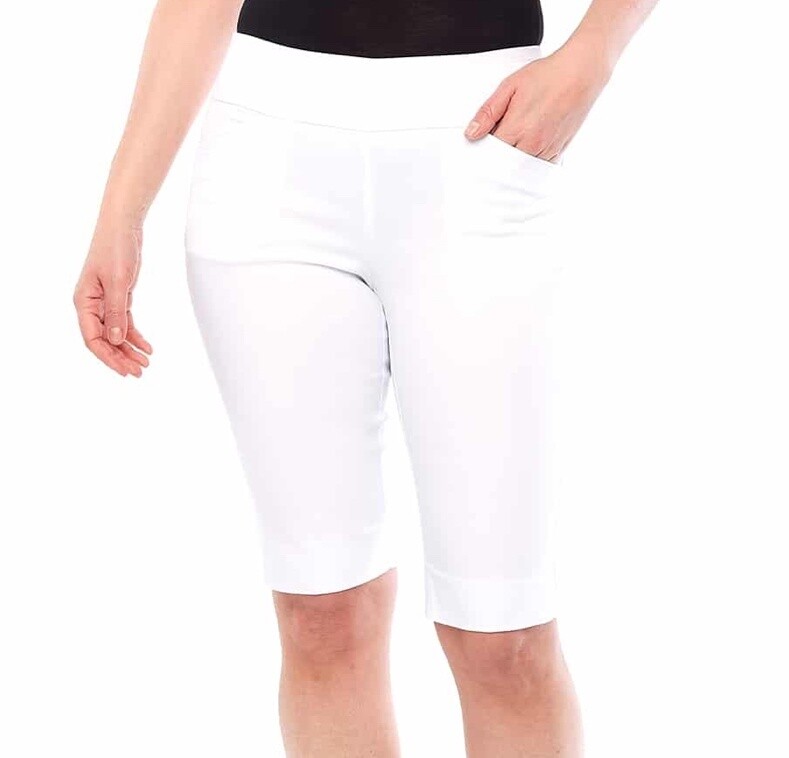 Solid Bermuda-length techno Shorts, Size: 4, Color: White