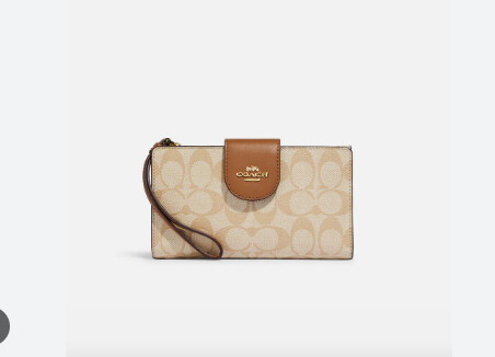 Tech Phone Wallet In Signature Canvas, Color: Gold/Lt Khaki/Lt Saddle