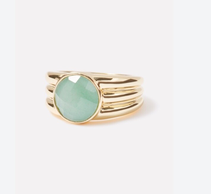 Power Gemstone Reed Ring for Luck, Color: Gold / Aventurine, Size: 7