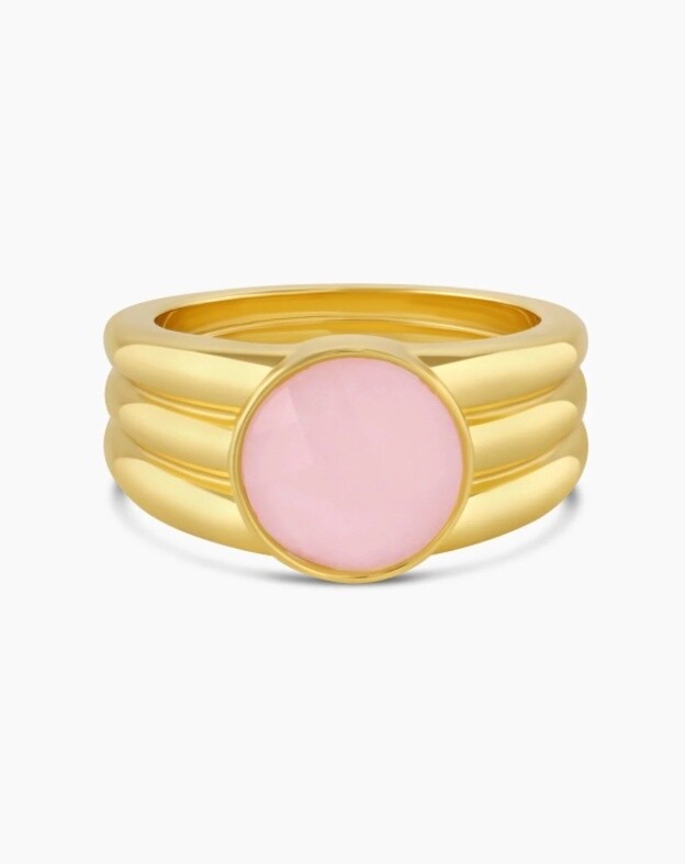 Power Gemstone Reed Ring for Love, Color: Gold / Rose Quartz, Size: 8