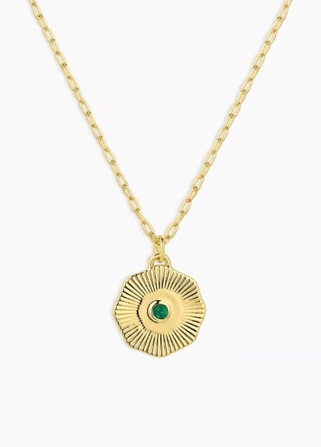 Birthstone Coin Necklace (May), Color: Gold / Green Agate