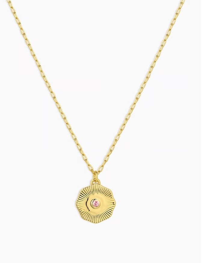 Birthstone Coin Necklace (October), Color: Gold / Pink Tourmaline