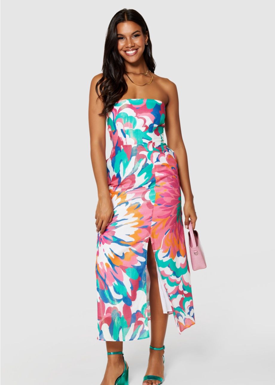 Floral Strapless Dress, Color: Multi Print, Size: 8