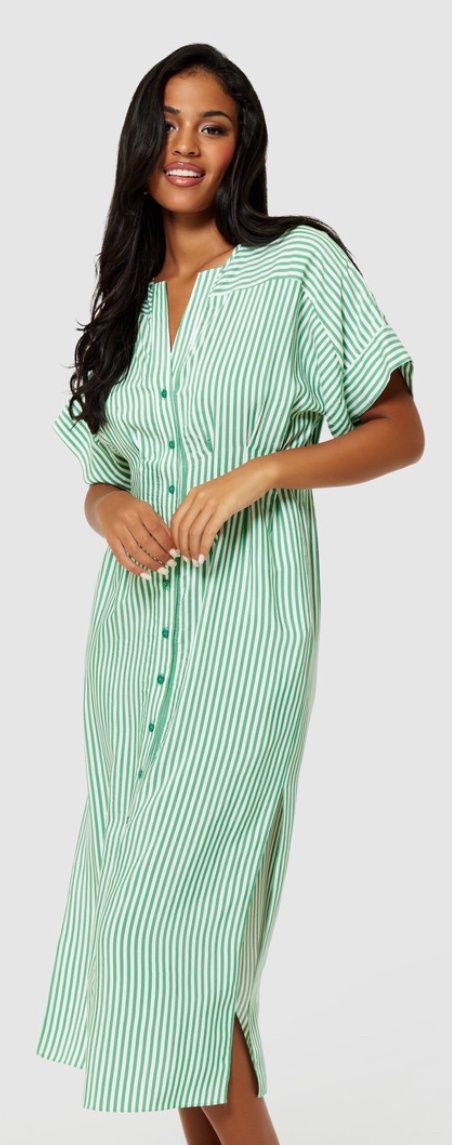 Kimono A-Line Dress, Color: Green White, Size: 8