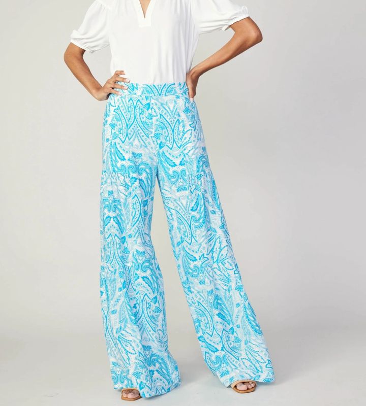 TIERED WIDE LEG PANTS WITH ELASTIC AT BACK WAIST