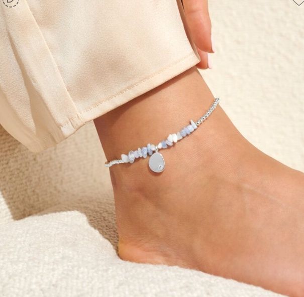Blue Agate Anklet In Silver Plating