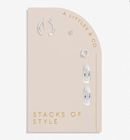 Stacks Of Style Organic Shape Earrings Set in Silver Plating