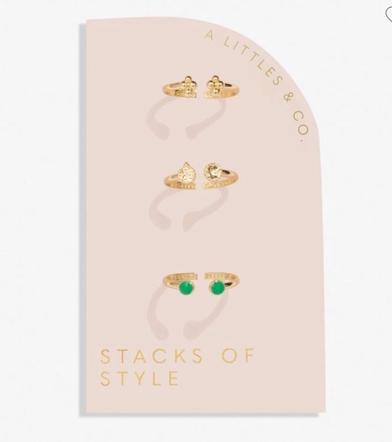 Stacks Of Style Set Of 3 Rings In Green Enamel And Gold-Tone Plating