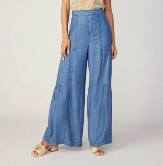 TIERED WIDE LEG PANTS, Size: XS, Color: Chambray