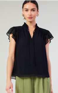 SHORT-SLEEVE SPLIT NECK WITH SELF TIE BLOUSE