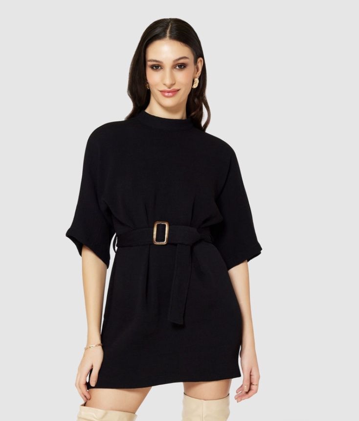 Kimono Sleeve Mini Dress, Size: 8, Color: Black