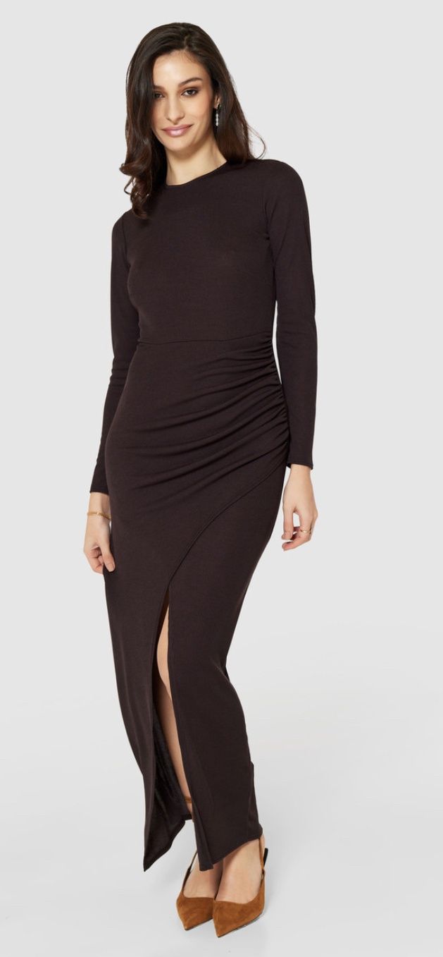 Long-sleeve Jersey Dress, Size: 8, Color: Dark Brown