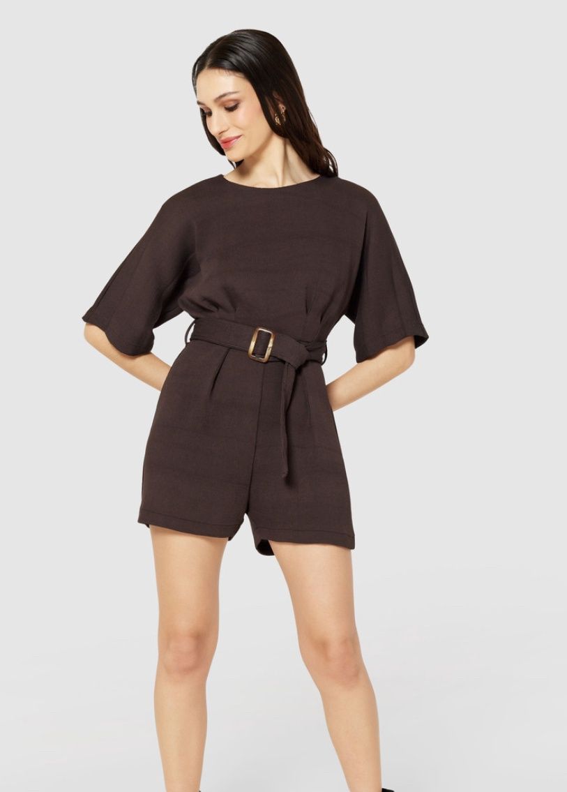 Belted Romper, Size: 8, Color: Dark Brown