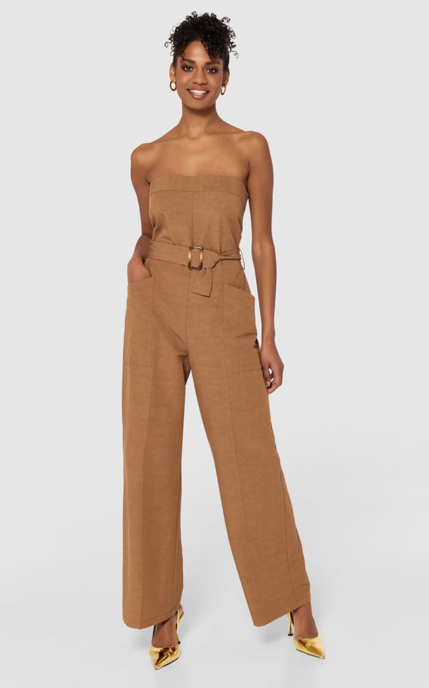 Strapless Jumpsuit, Size: 8, Color: Camel