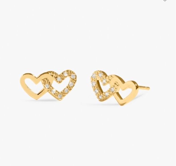 Mini Charms Pavé Linked Hearts Earrings In Gold-Tone Plating