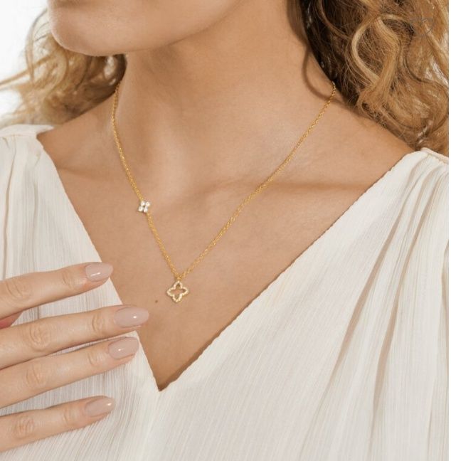 Style Stories Pavé Clover Necklace In Gold-Tone Plating