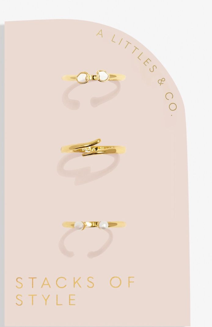 Stacks Of Style Set Of 3 Rings In White Pearl And Gold-Tone Plating