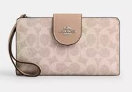 Phone Wallet In Signature Canvas, Color: Silver/Sand/Taupe