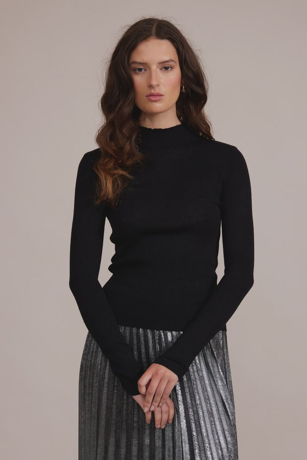 SUSANNA MOCKNECK LS TOP, Size: XS, Color: Black