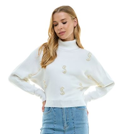 Pearl Turtleneck Sweater, Size: S, Color: Ivory
