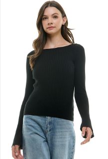Bell Sleeve Sweater, Size: S, Color: Black