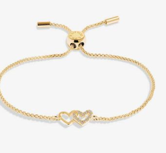 MINI CHARMS PAVE LINKED HEARTS Bracelet, Color: Gold-Tone Plated