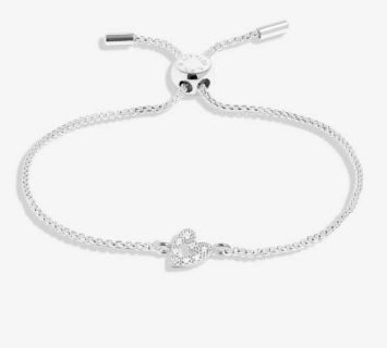 MINI CHARMS PAVE OFFSET HEART Bracelet, Color: Silver Plated