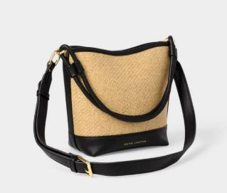 RIVIERA RAFFIA BUCKET BAG, Color: Black