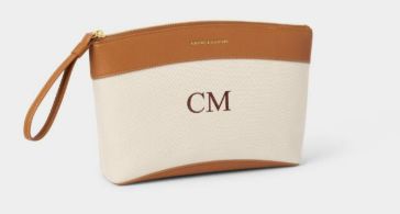 CANVAS WRISTLET CLUTCH, Color: Canvas / Cognac
