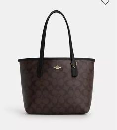 Mini City Tote In Signature Canvas, Color: Gold / Brown Black