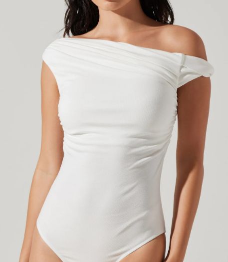 Fiora Asymmetrical Bodysuit, Color: White, Size: XS