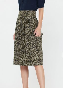 Leopard Midi Skirt, Color: Olive Green Leopard, Size: XS