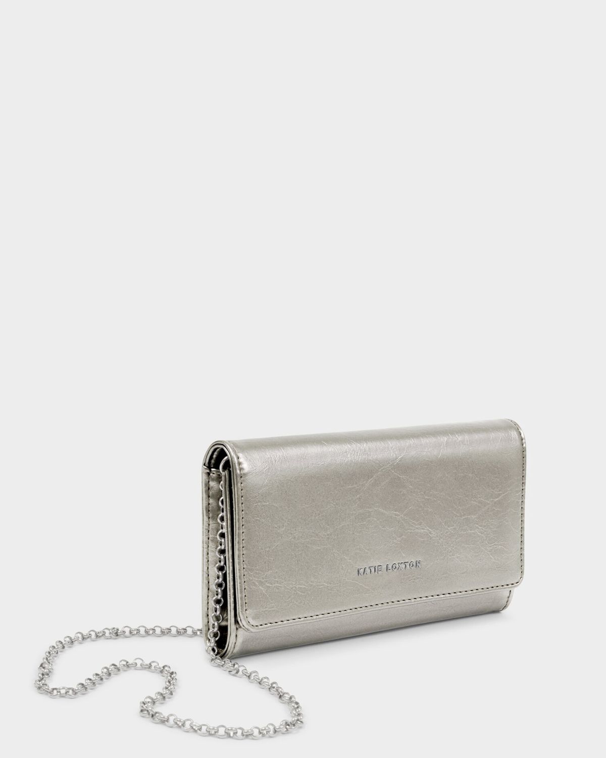 ZEA PATENT CRACKLE PURSE CROSSBODY, Color: Pewter Patent