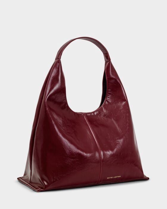 LAILA PATENT CRACKLE SLOUCH SHOULDER BAG, Color: Cherry Crackle PU