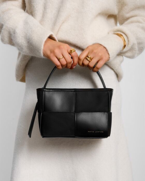 TAYA WOVEN SUEDETTE TOP HANDLE BAG, Color: Black