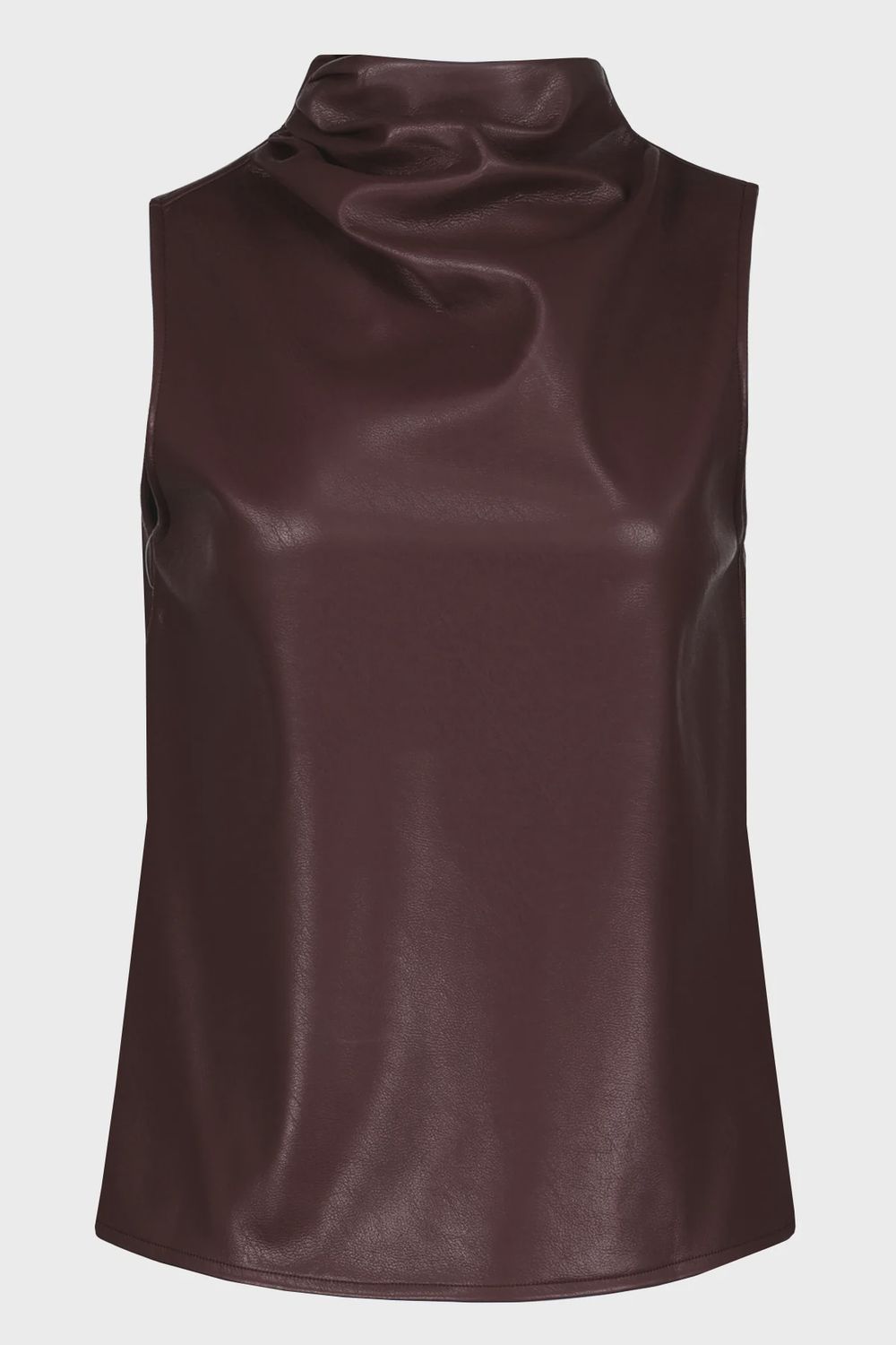 CLAUDE FAUX LEATHER COWL NECK, Color: CRIMSON, Size: XS