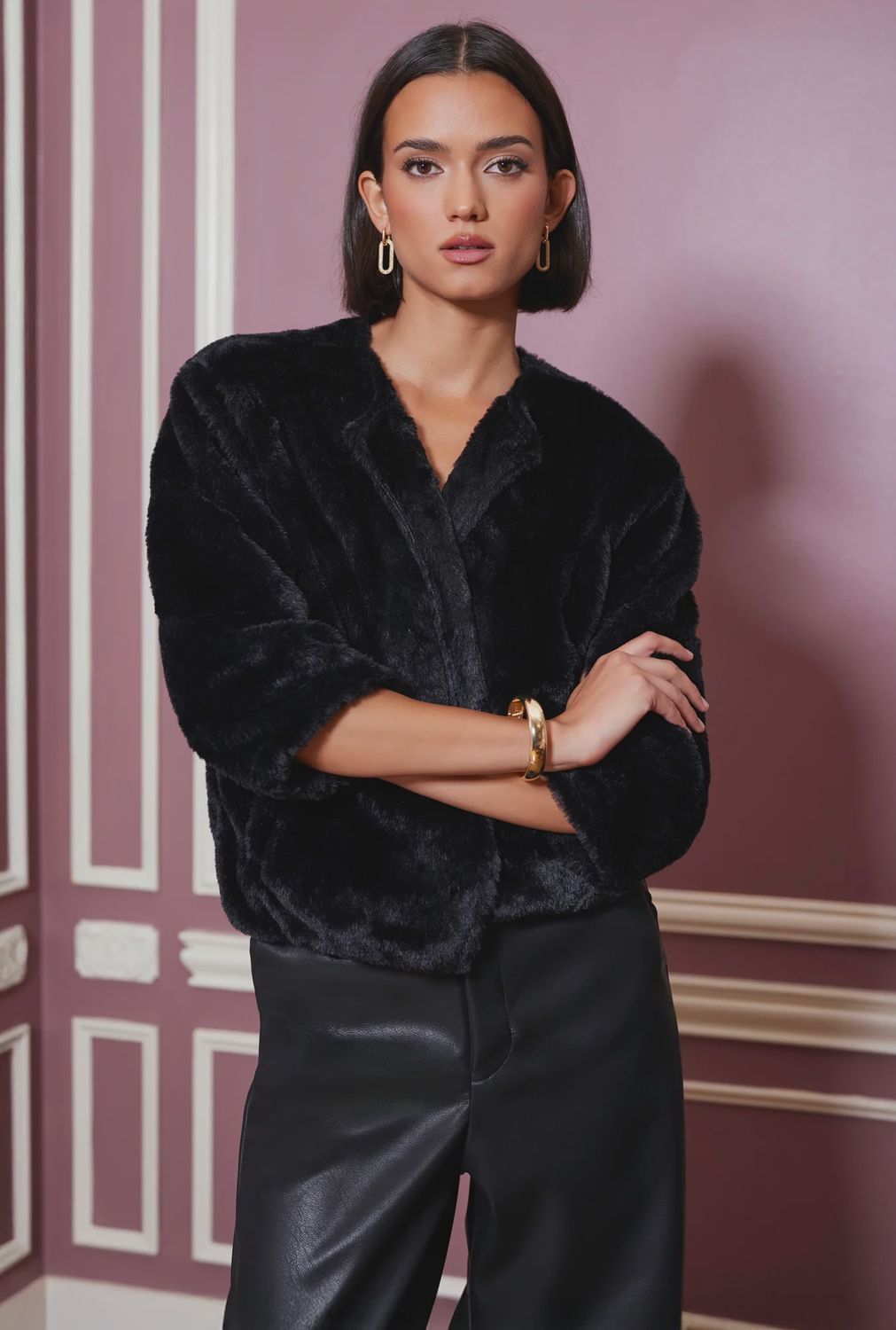 Faux Fur Jacket, Color: Black, Size: XS