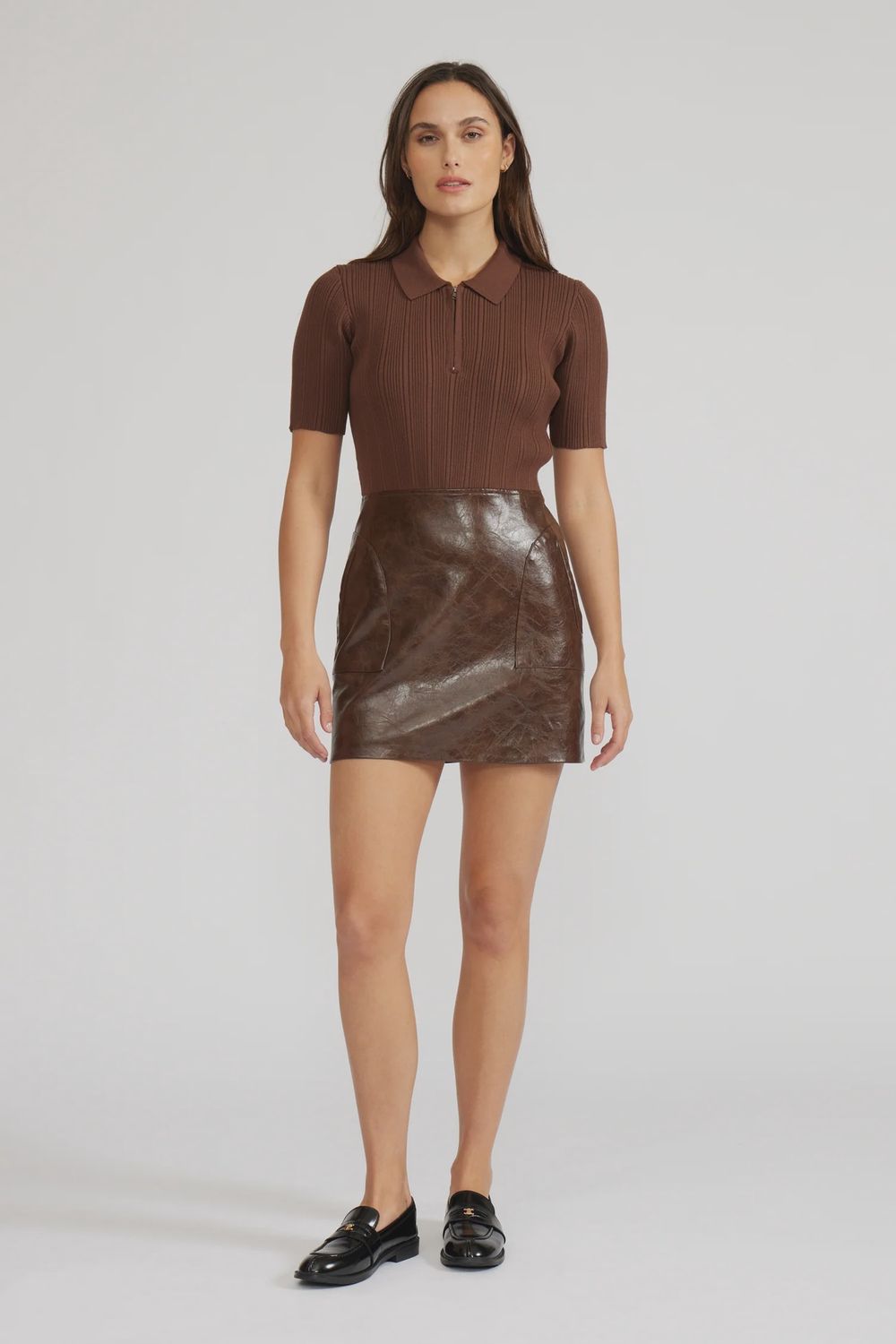 Kiko Mixed Media Dress, Color: Espresso, Size: XS