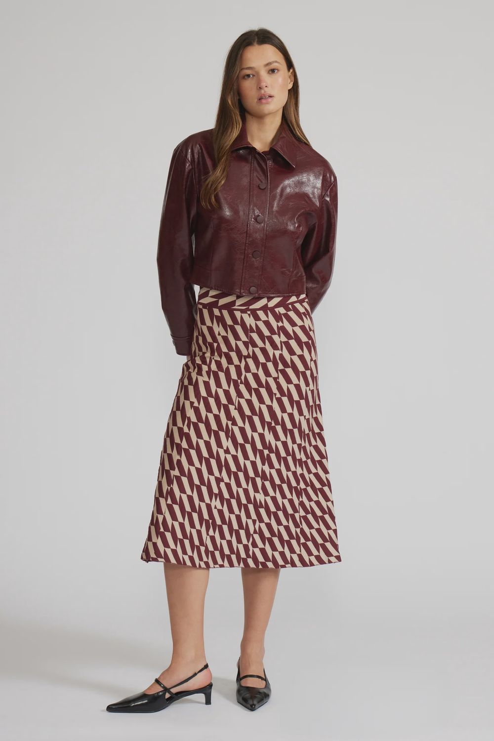 Katalina Knit Skirt, Color: Burgundy Cream, Size: XS