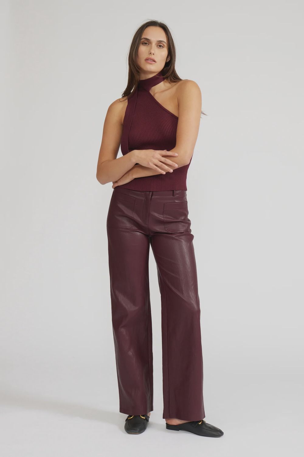 Reeve Leather Pant, Color: Burgundy, Size: XS
