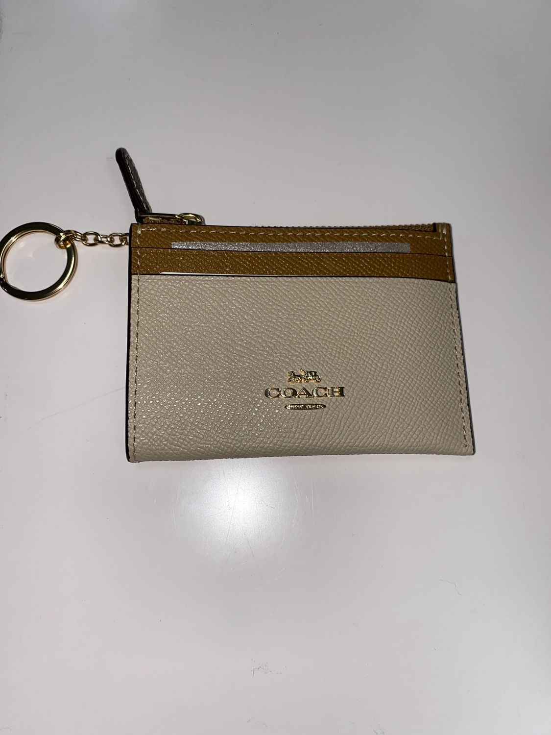 Mini Skinny ID Keyholder, Color: Ivory/Light Saddle