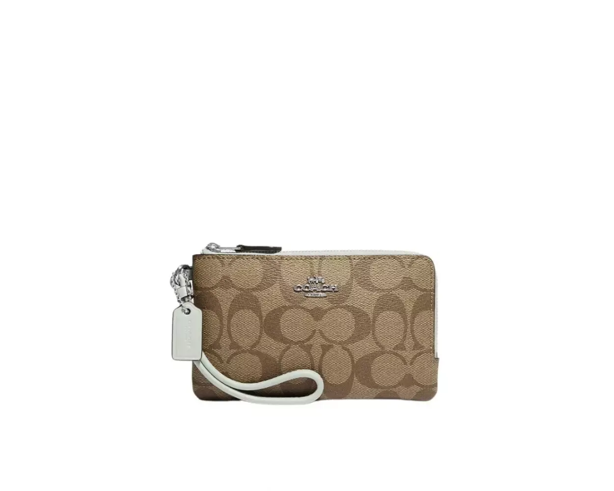 Double Corner Zip Wristlet, Color: Silver/ Khaki/ Light Sage