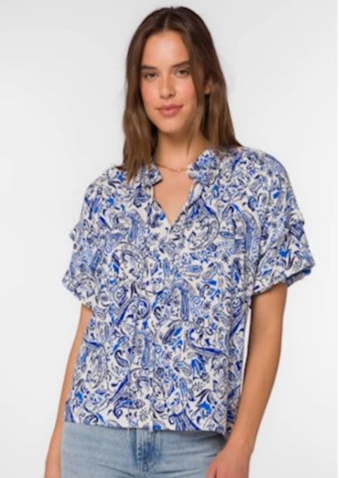 Kenna Top, Color: Blue Paisley, Size: XS