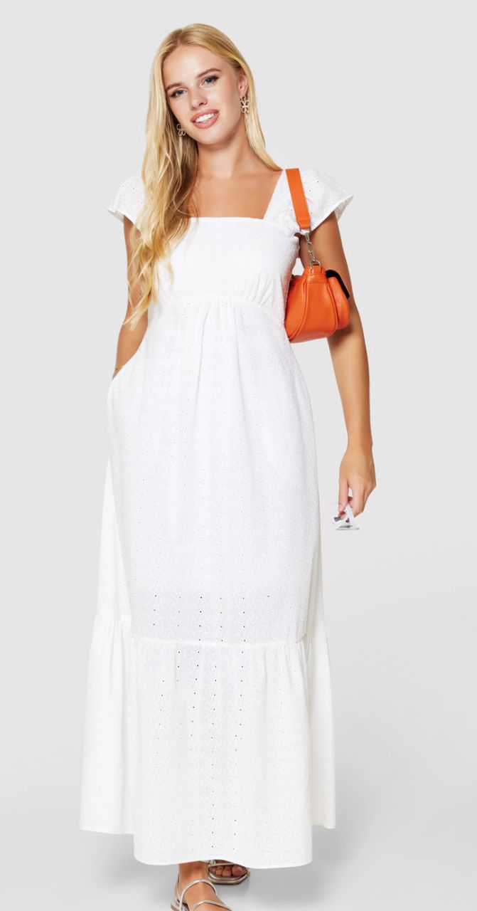 White Ruffle Sleeved Dress, Color: White, Size: 8