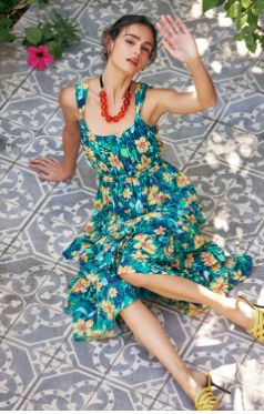 SLEEVELESS MIDI DRESS WITH ELASTICIZED WAIST &amp; RUFFLED DETAIL ON SKIRT