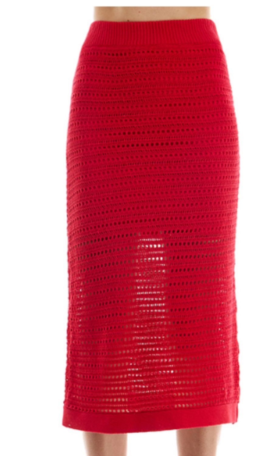 Crochet Midi Skirt, Color: Red, Size: S