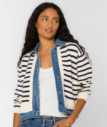 Francis Jacket, Color: Ivory/ Denim Blue, Size: S