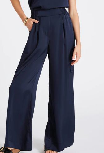 Pull-On Satin Cargo Pant, Color: Navy, Size: XS